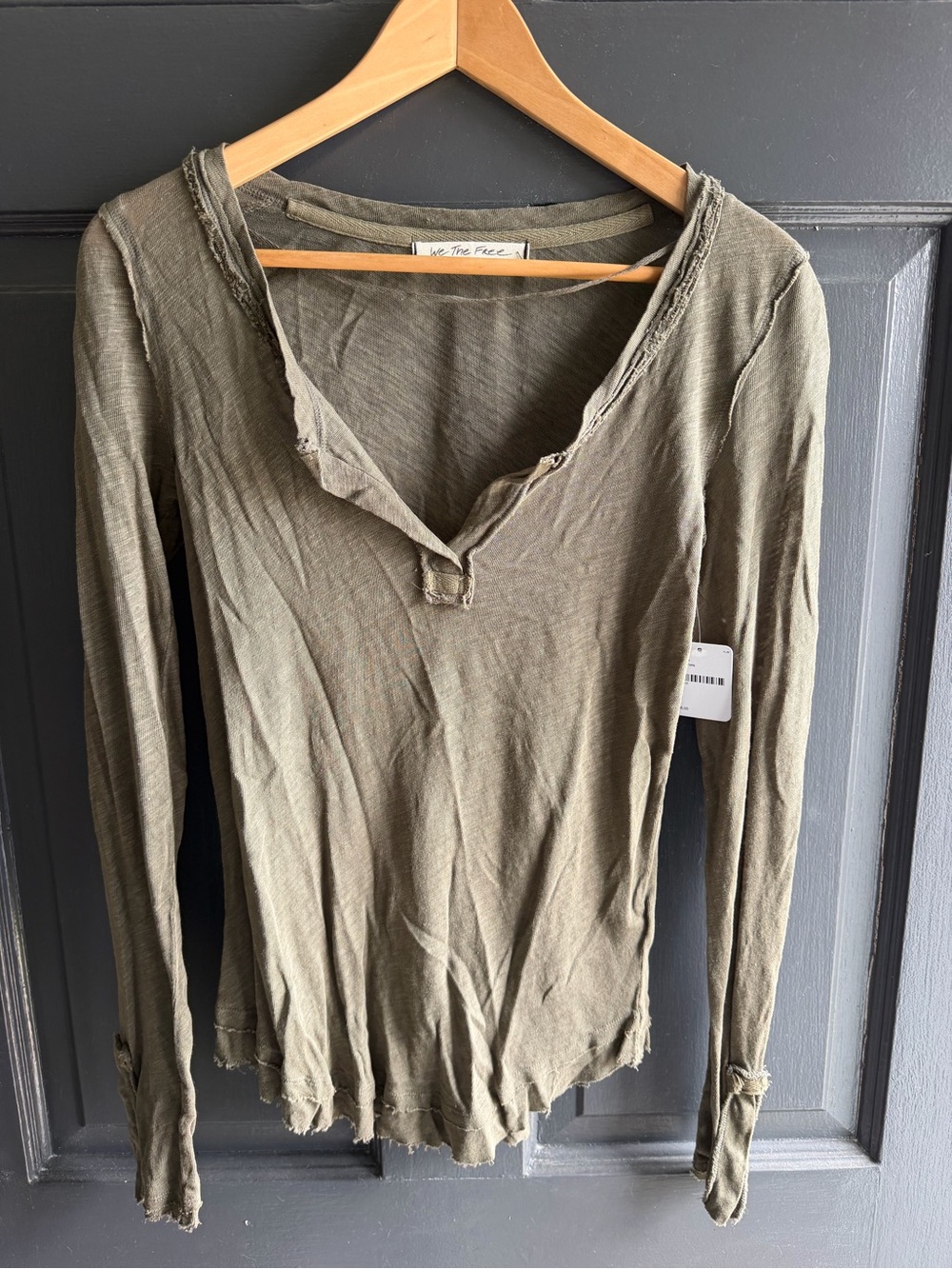 Free People Washed Olive Long-Sleeve Top